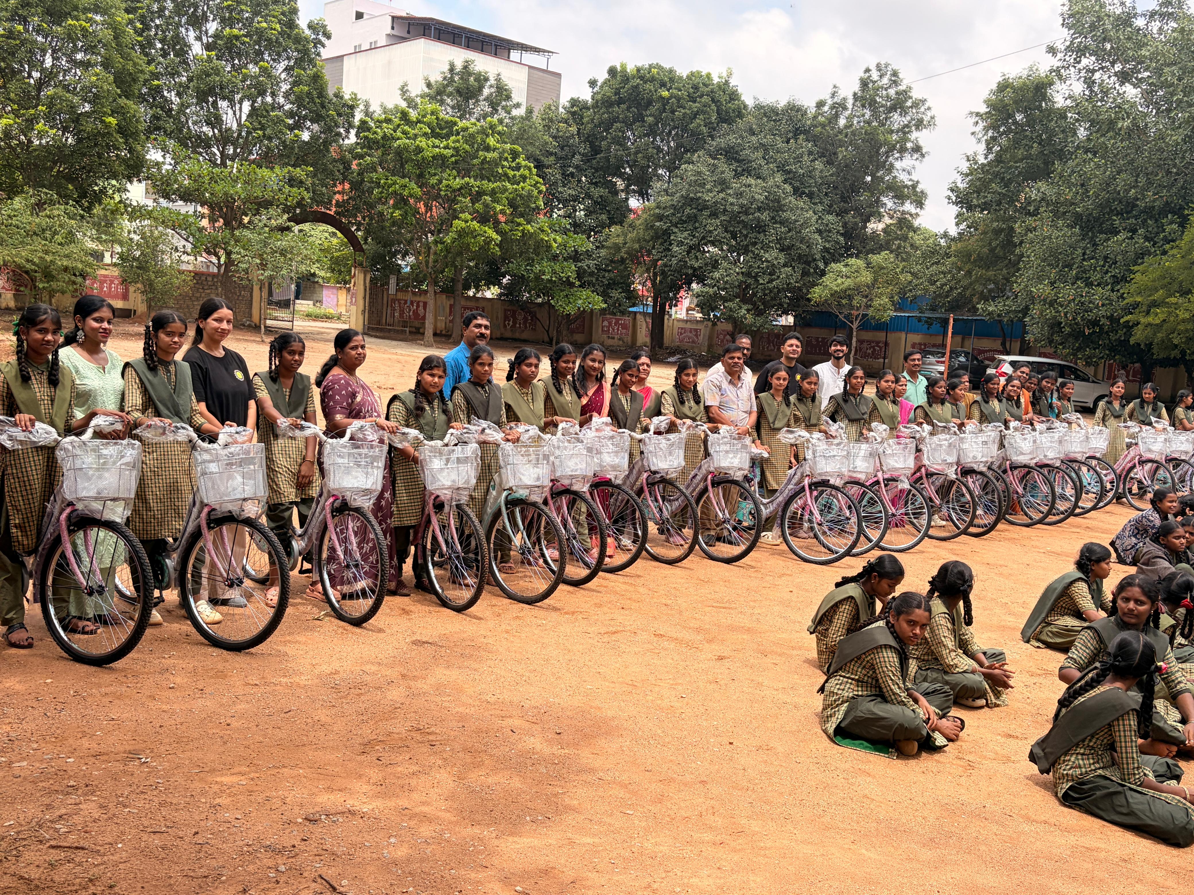 Students with their bicycles after the distribution ceremony